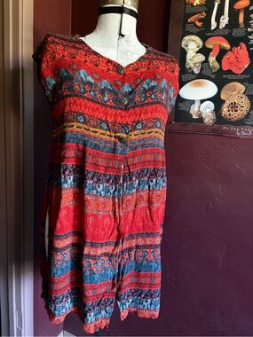 Carole Little Red and Teal Boho Button Front Tunic